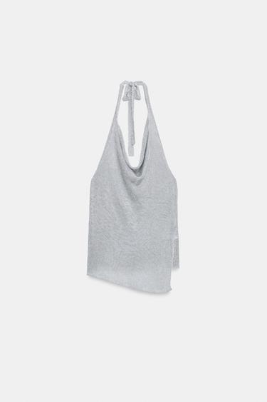 TOP À ENCOLURE AMÉRICAINE EN FIL MÉTALLISÉ - Argent de Zara - Image 3