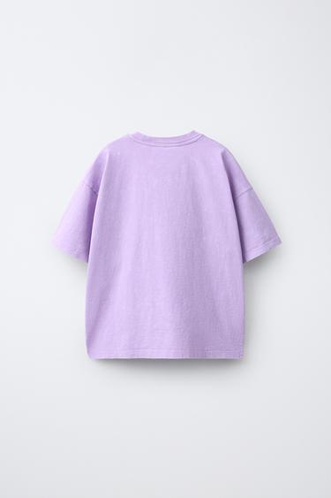 T-SHIRT WITH RAISED SLOGAN - Lilac by Zara - Image 1