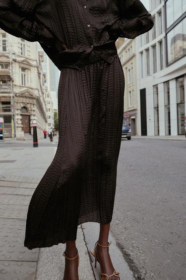 CRINKLED-EFFECT SATIN SKIRT - Brown by Zara