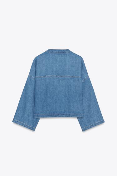 DENIM STAND COLLAR SHIRT - Mid-blue by Zara - Image 7