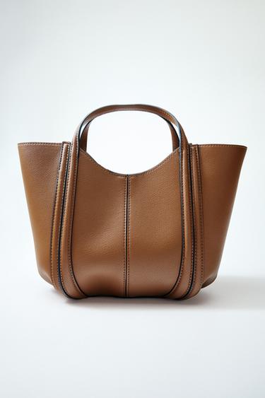 MINI CITY BAG WITH TOPSTITCHING - Dark tan by Zara