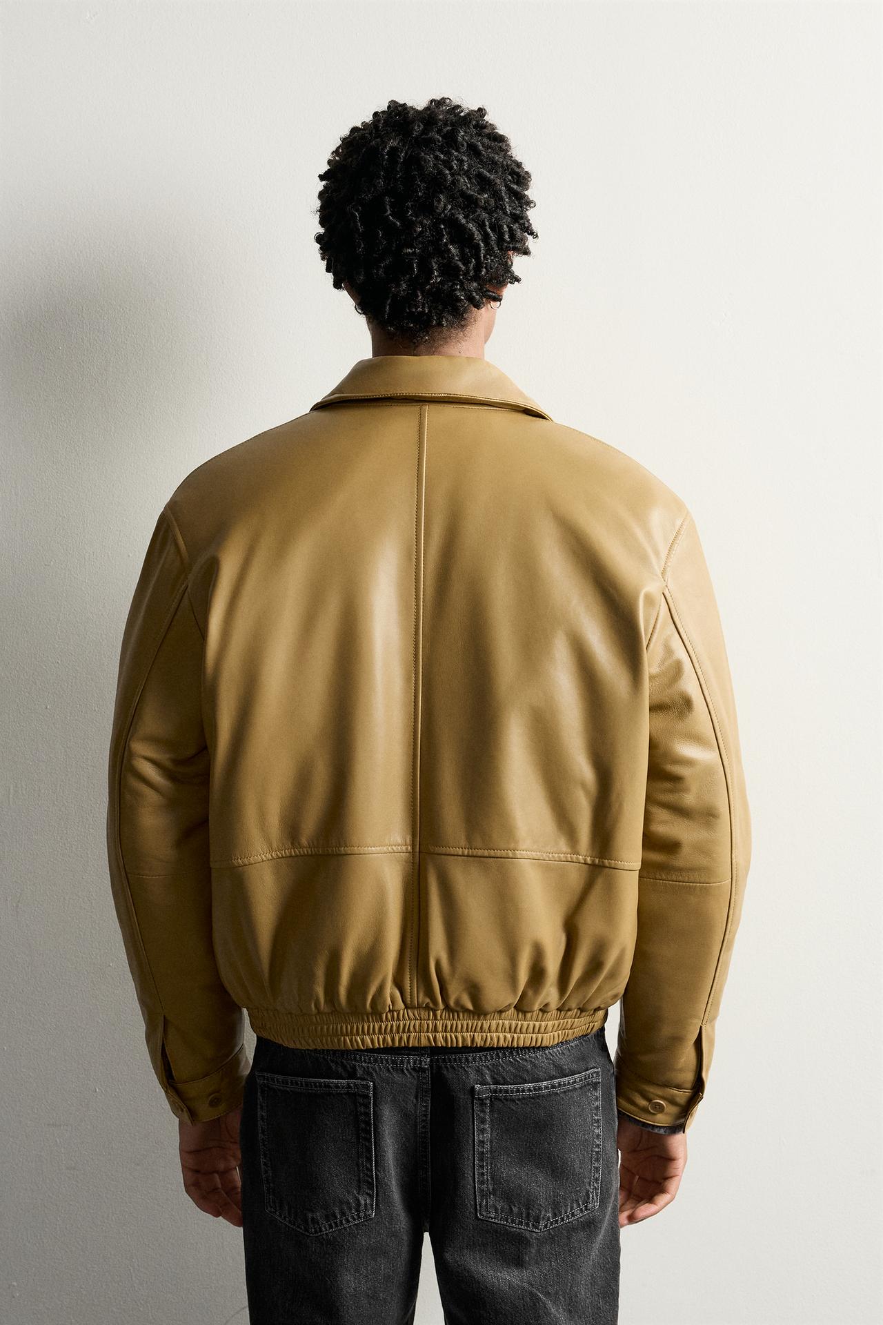 RELAXED-FIT QUILTED LEATHER JACKET — Ocher