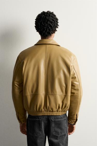 RELAXED-FIT QUILTED LEATHER JACKET — Ocher 2