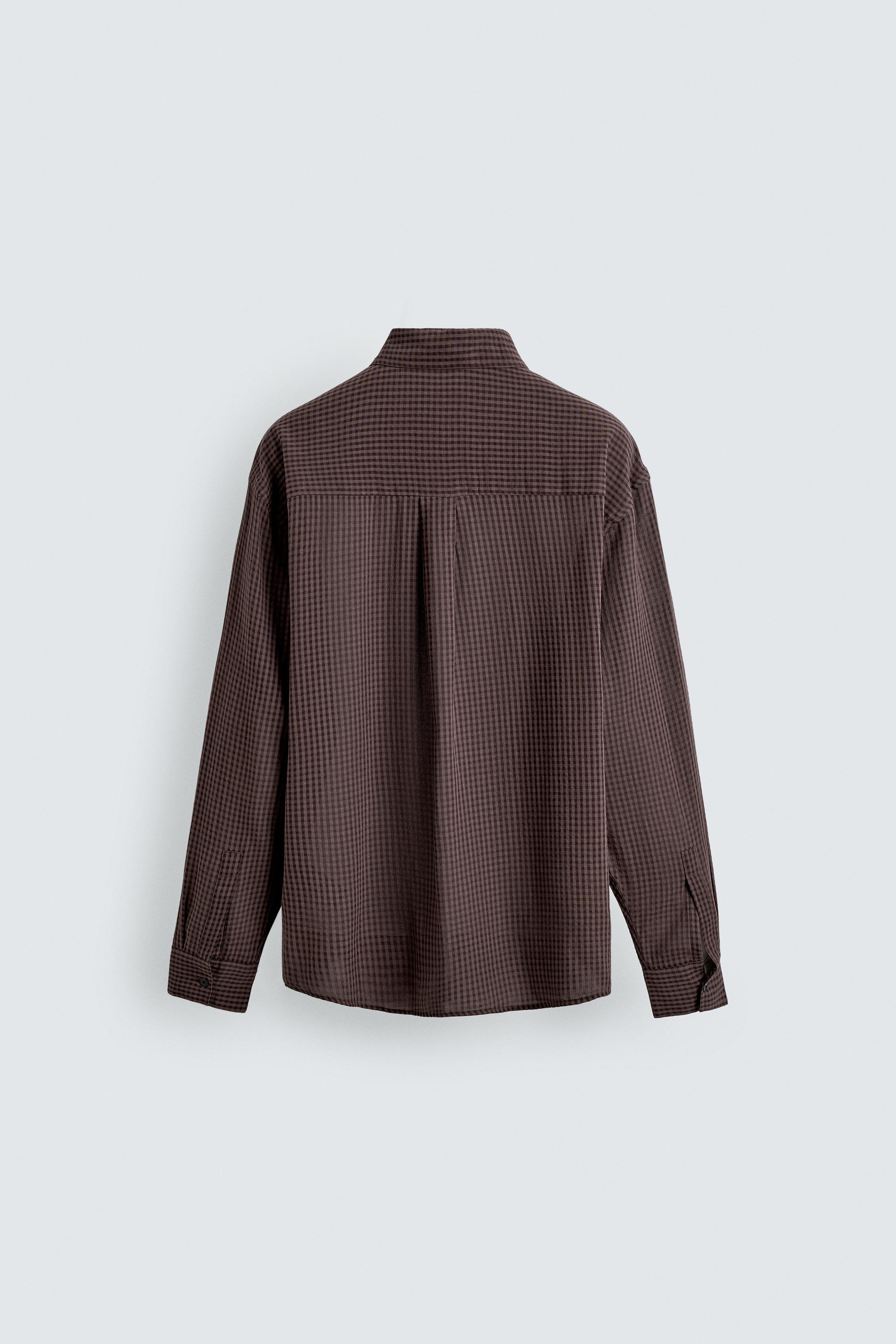 COTTON-VISCOSE CHECK SHIRT - Burgundy | ZARA India