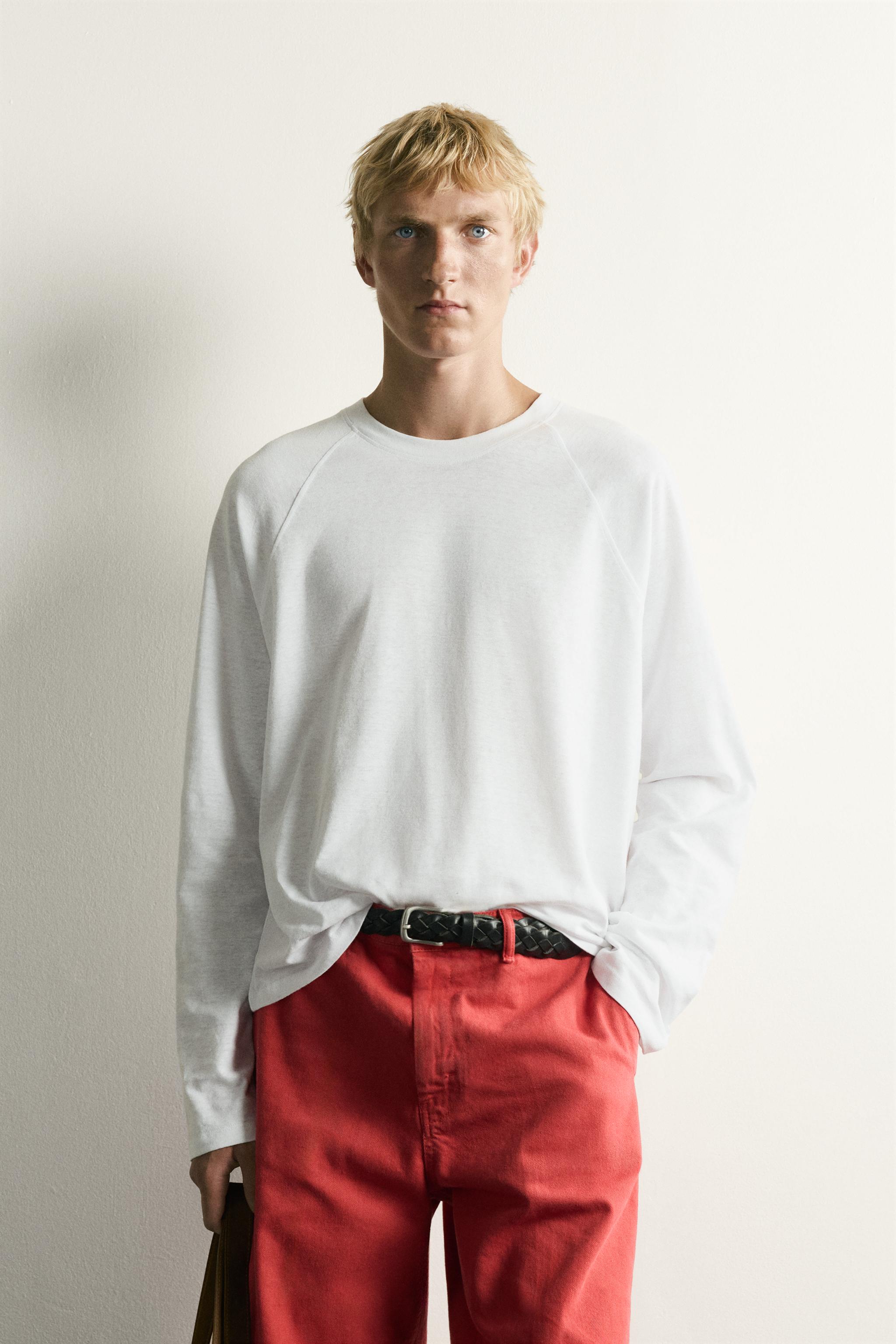 COTTON-LINEN LONG SLEEVE RAGLAN T-SHIRT — White