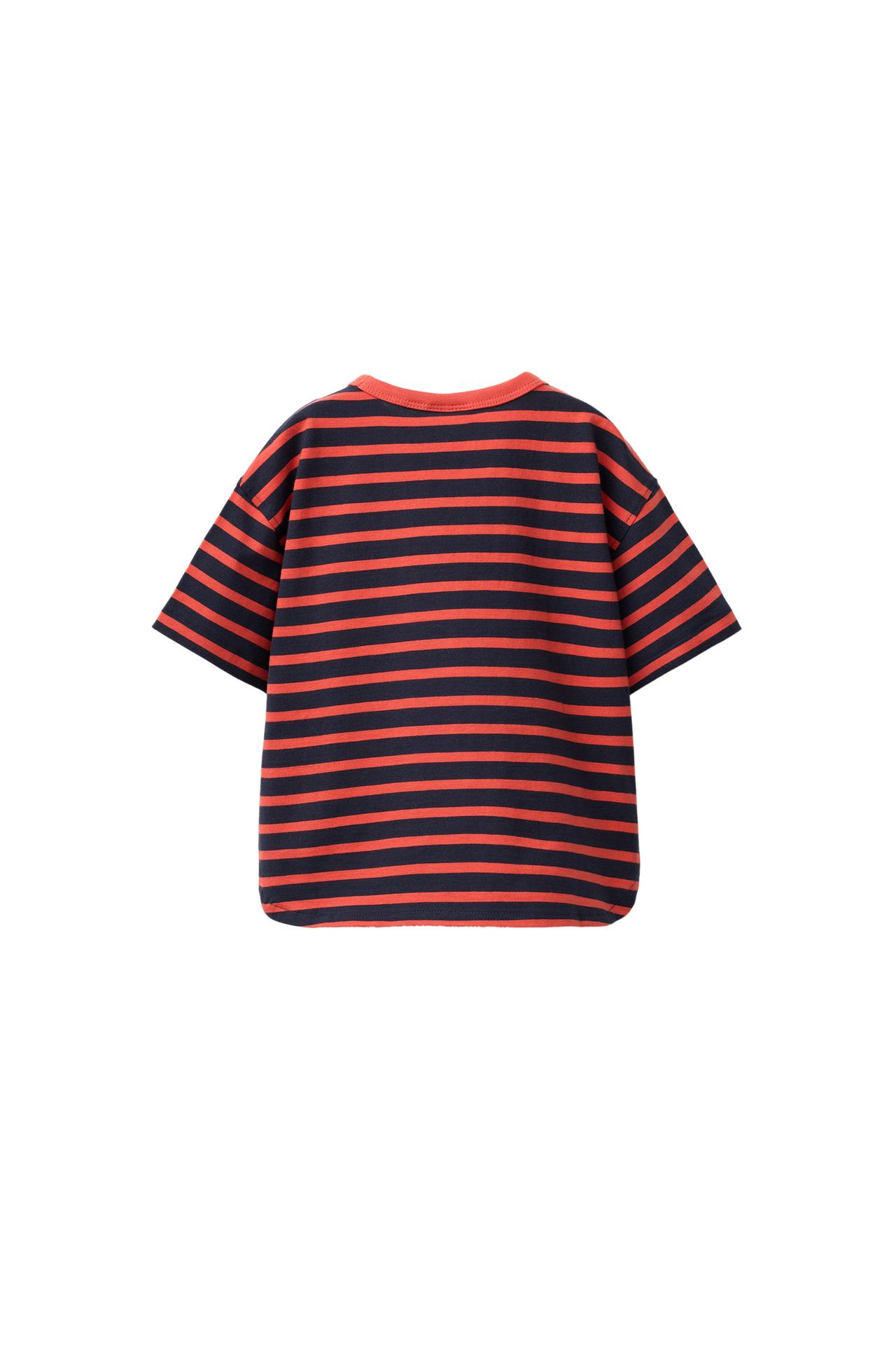 STRIPED PRINT T-SHIRT — Cherry red