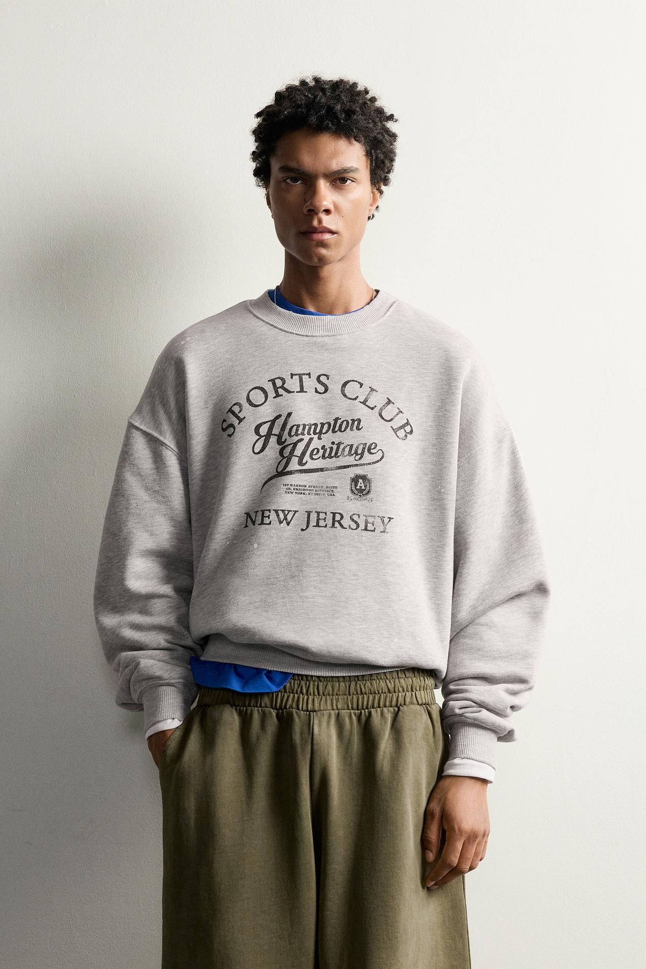 VINTAGE EFFECT PRINT SWEATSHIRT — Grey marl
