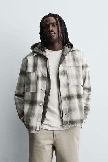 Zara PLAID FLANNEL SHIRT - Green / Ecru