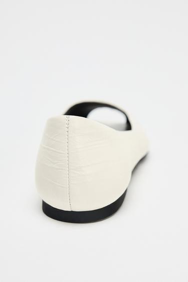 BALLERINES BOUT OUVERT EN CUIR - Blanc de Zara - Image 6