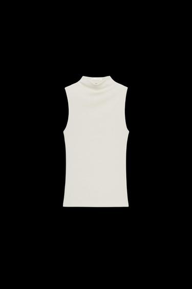 Zara COTTON MODAL TOP - Stone