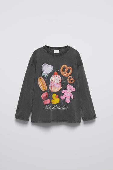 PRINTED T-SHIRT - Anthracite grey by Zara