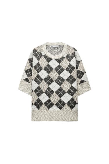 ARGYLE SEQUIN KNIT SWEATER