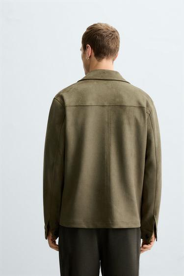 FAUX SUEDE OVERSHIRT - Olive green by Zara - Image 2