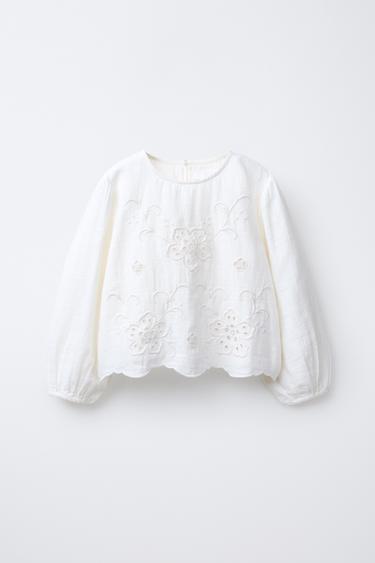 Zara EMBROIDERED ROMANTIC SHIRT - Oyster-white