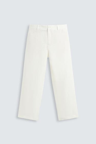 Zara 100% LINEN SUIT PANTS - White