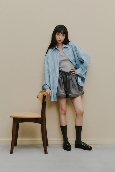 オーバーサイズ ストライプ ポプリンシャツブルー/ネイビーブルーZaraのオーバーサイズ ストライプ ポプリンシャツ - ブルー/ネイビーブルー 