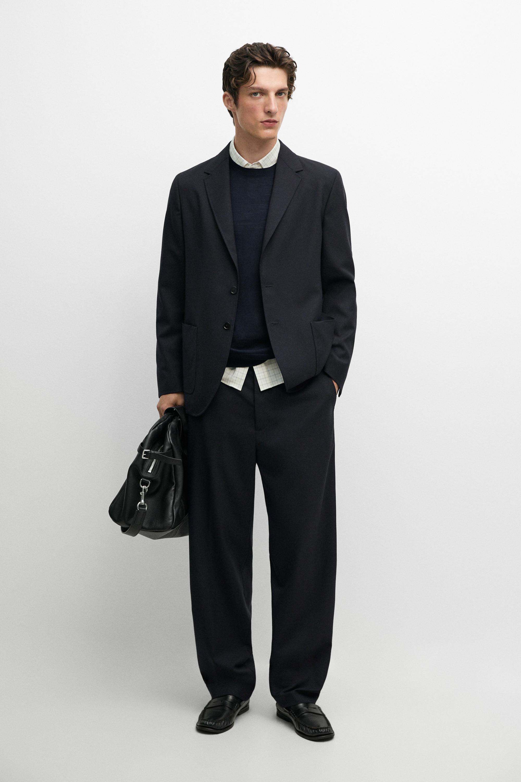 100% cool wool textured pants — Deep blue