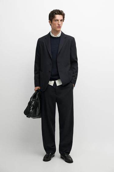 Zara 100% cool wool textured pants - Deep blue - Image 0
