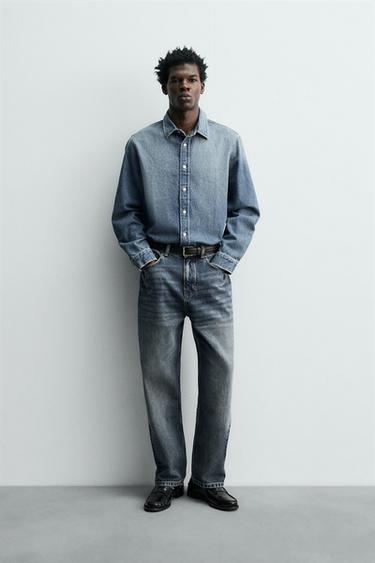 Zara STRAIGHT ANKLE FIT JEANS - Mid-blue
