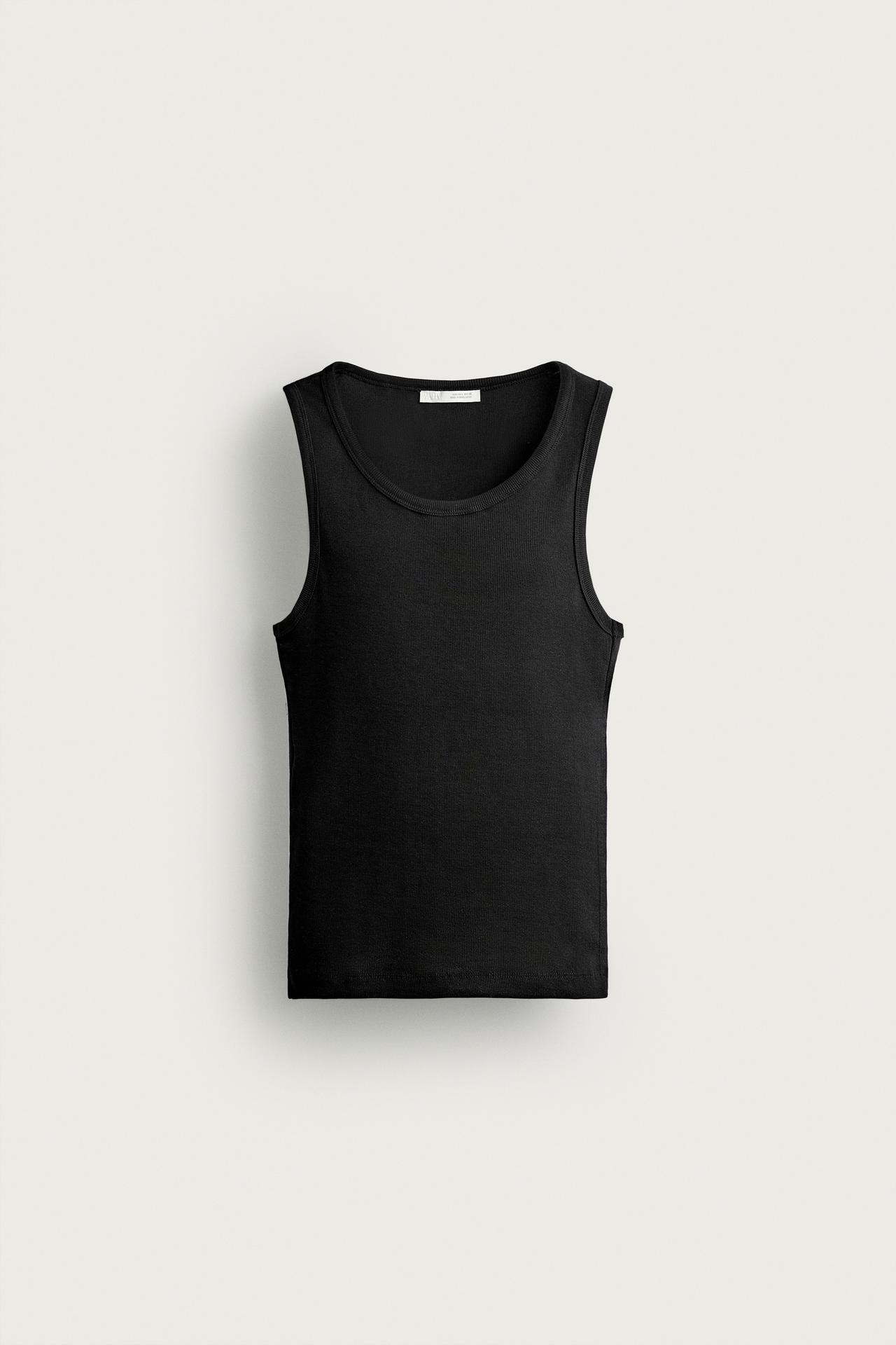 BASIC RIBBED TANK TOP — Black