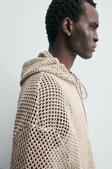 CROCHET TEXTURED SWEATSHIRT - Taupe grey by Zara - Image 5