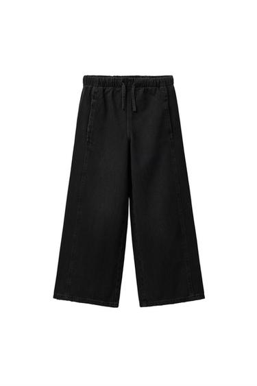 جينز بقصة ساق واسعة ورباط - أسود الخاص بـ Zara