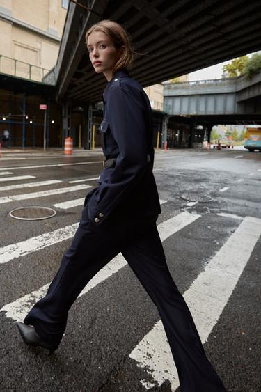 BELTED JACKET WITH PATCH POCKETS - Navy blue by Zara - Image 3