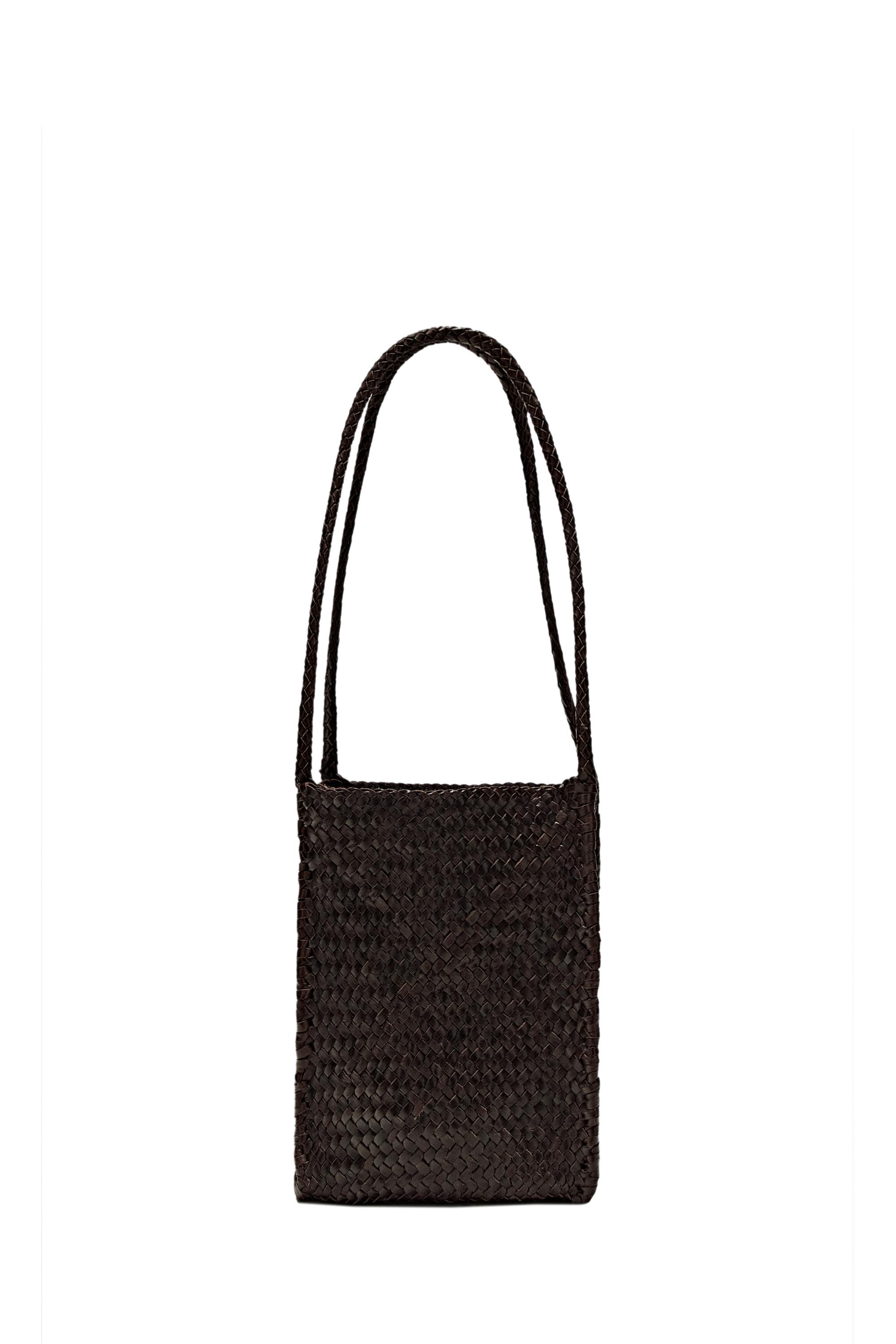 Nappa leather woven bucket bag — Brown