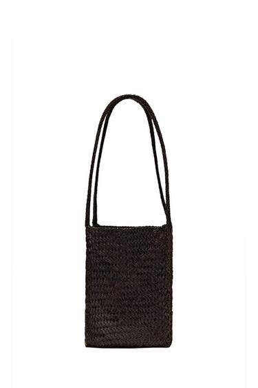 Zara Nappa leather woven bucket bag - Brown