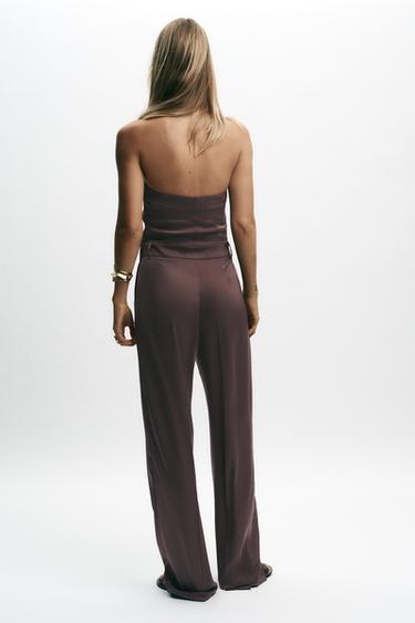 KNOT DETAIL SATIN WAISTCOAT JUMPSUIT - Brown / Taupe by Zara - Image 2