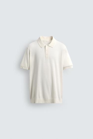 LINEN-COTTON KNIT POLO SHIRT - White by Zara