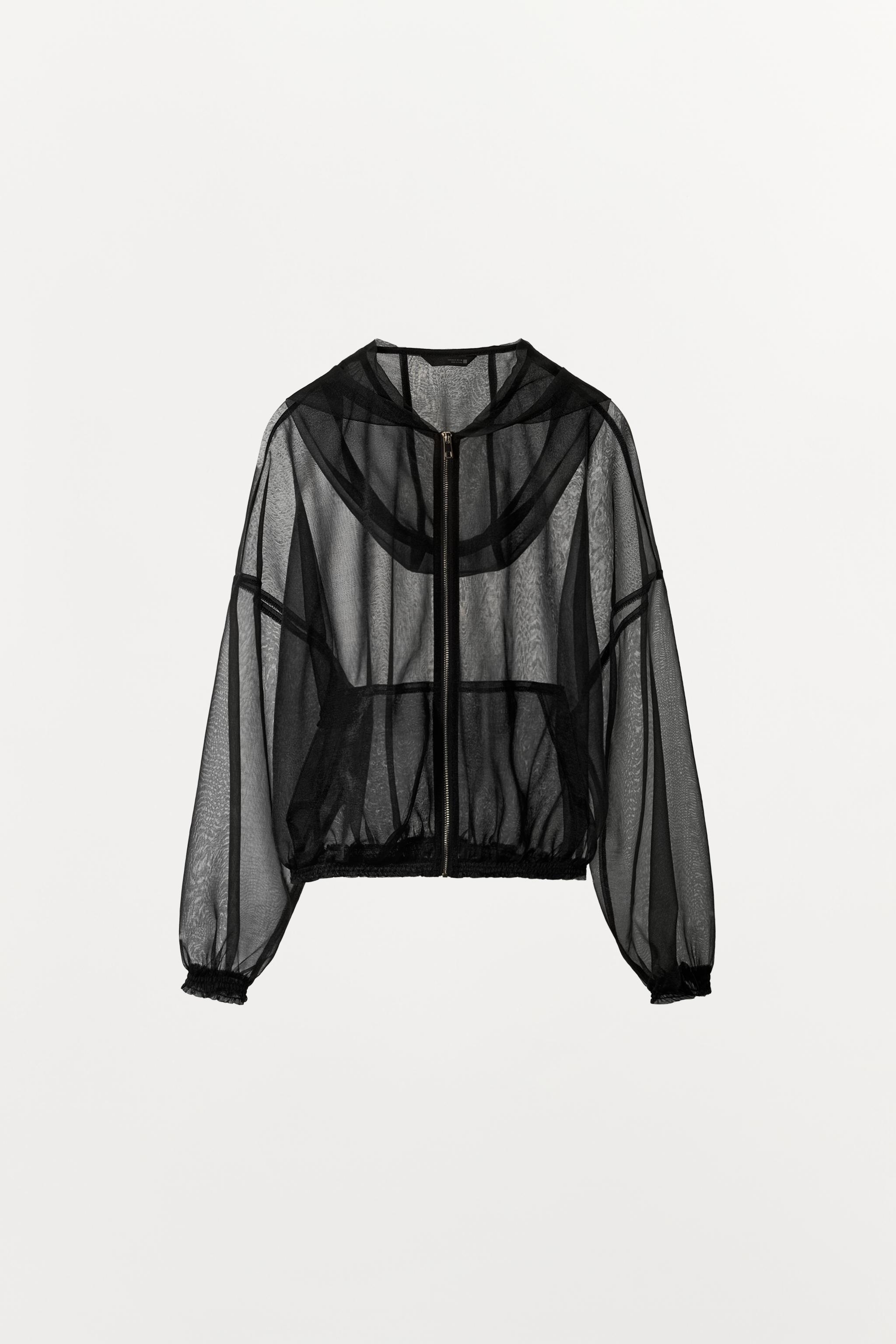 JAQUETA SEMI-TRANSPARENTE COM CAPUZ - Preto | ZARA Brasil
