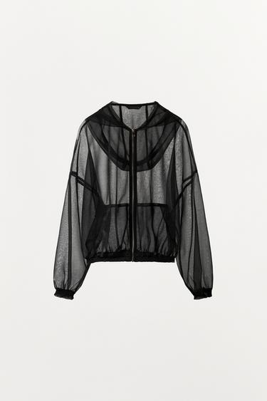 CAZADORA SEMITRANSPARENTE CAPUCHA - Negro de Zara - Imagen 0