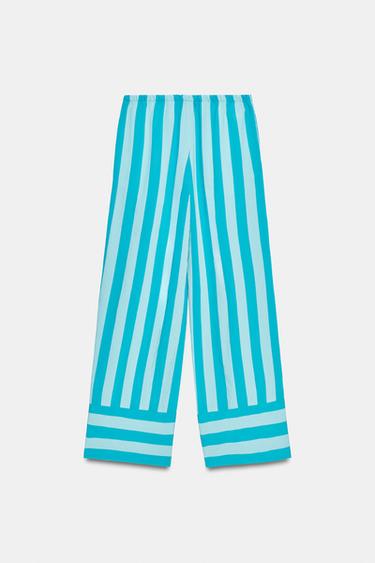 STRIPED WIDE-LEG TROUSERS - Turquoise by Zara - Image 5