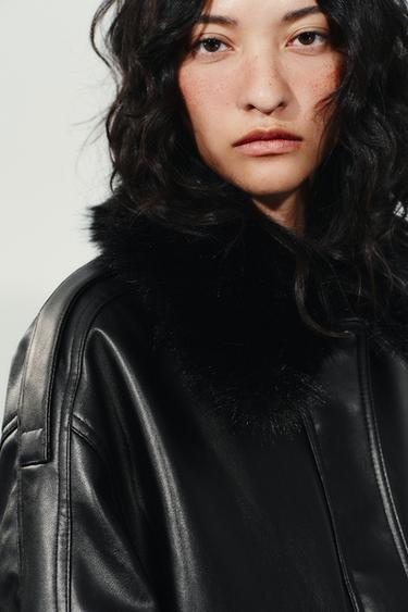 VESTE COL EFFET FOURRURE AMOVIBLE - Noir de Zara - Image 4