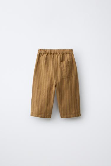 STRIPED BAGGY TROUSERS - Caramel by Zara - Image 1