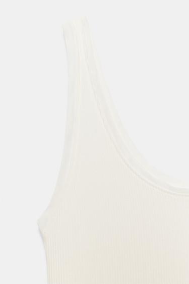 T-SHIRT EN MATIÈRES VARIÉES À BRETELLES - Écru de Zara - Image 5