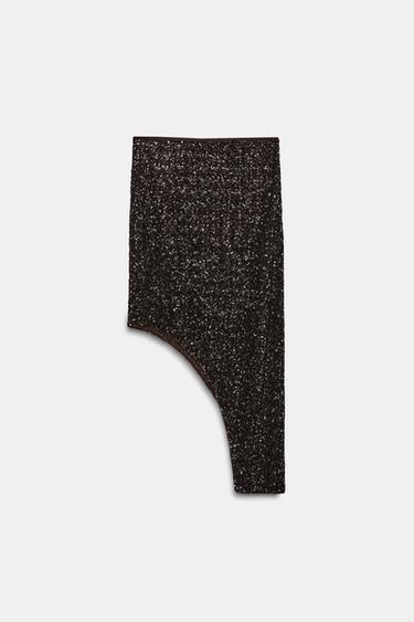 ZW COLLECTION ASYMMETRIC SEQUIN SKIRT - Brown by Zara