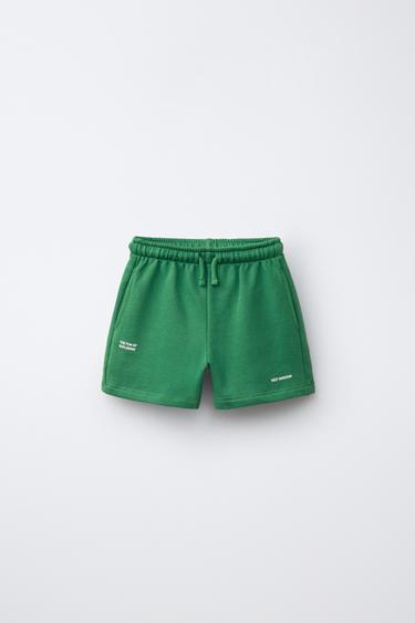 TEXT PRINT BERMUDA SHORTS - Green by Zara
