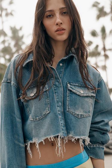 SURCHEMISE CROP DENIM TRF - Bleu de Zara