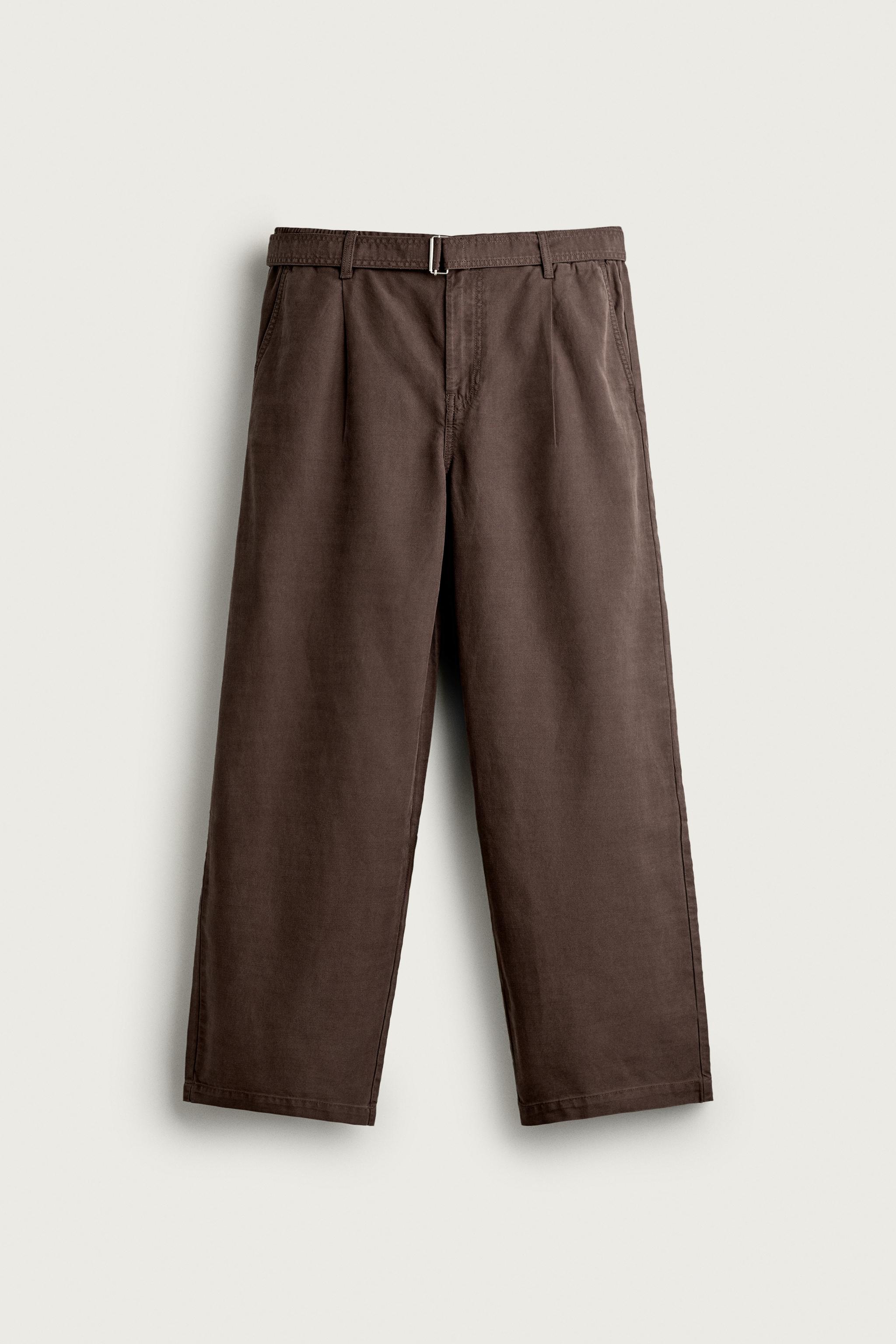 RELAXED FIT BELTED PLEATED PANTS