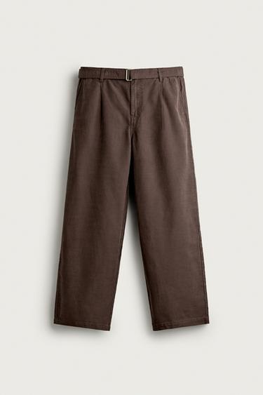 PANTALÓN RELAXED FIT PREGOS CINTO - Marrón / Toupa de Zara