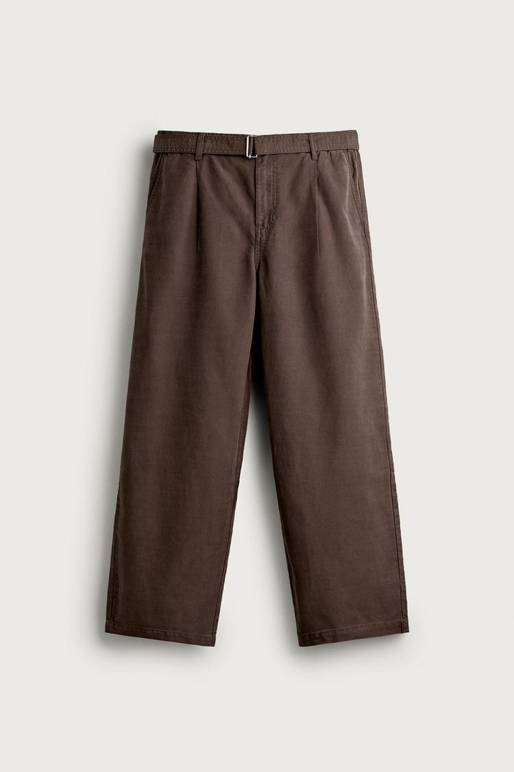 RELAXED FIT PLEATED TROUSERS WITH BELT