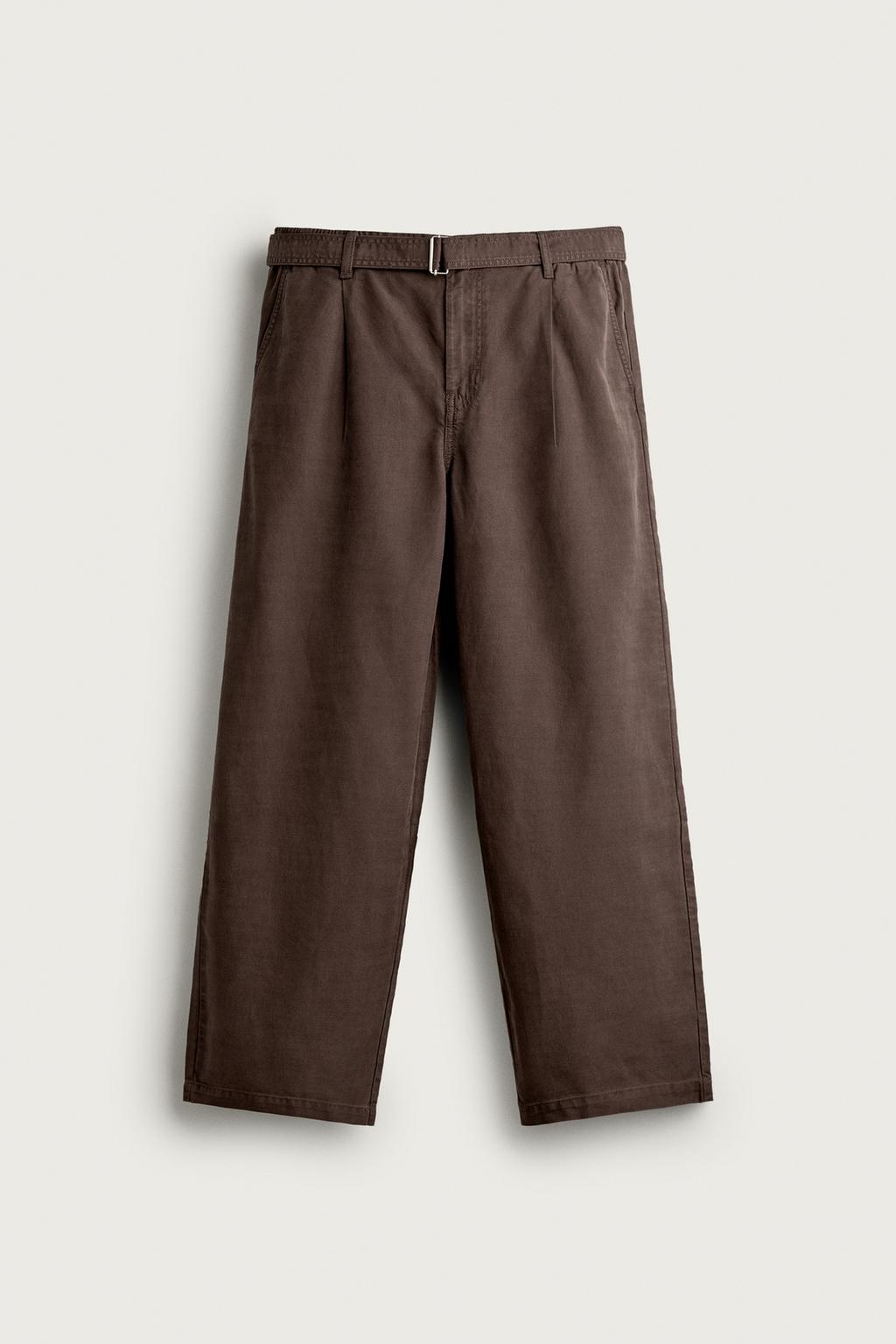 RELAXED FIT PLEATED TROUSERS WITH BELT