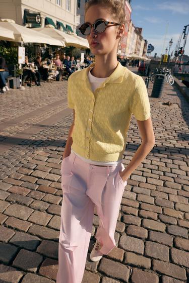 GILET POLO EN MAILLE À MANCHES COURTES - Jaune de Zara - Image 5