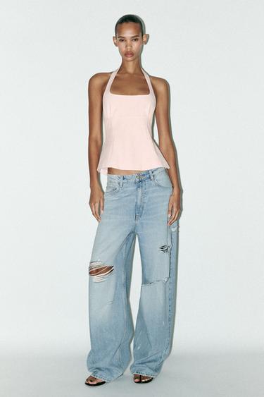 TOP HALTER LAZOS - Rosa claro de Zara