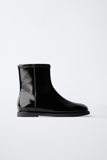 FAUX-PATENT ANKLE BOOTS - Black by Zara - Image 0