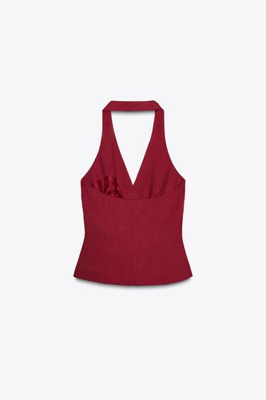 HALTER WAISTCOAT WITH KNOT - Cherry red by Zara - Image 6