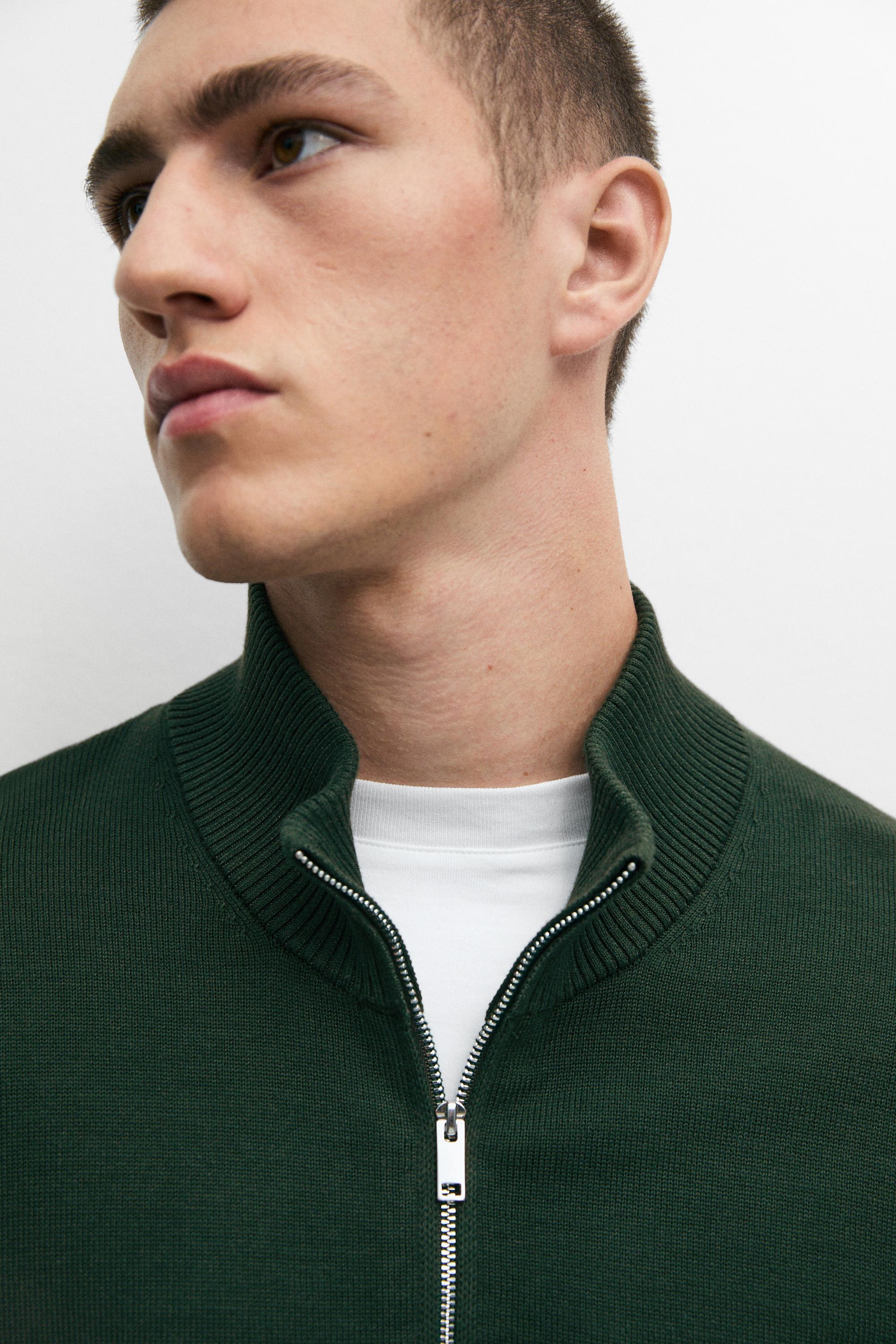 Mock neck zip knit sweater