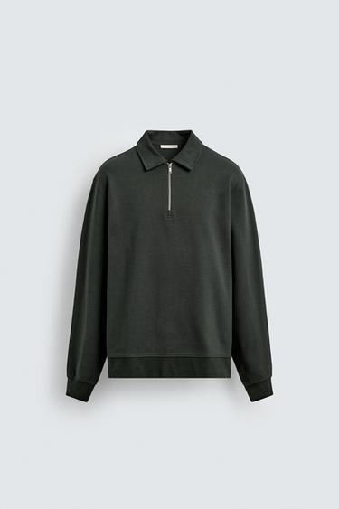 INTERLOCK QUARTER ZIP POLO SHIRT - Dark green by Zara